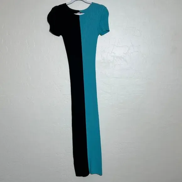 Staud Colleen Colorblock Ribbed Bodycon Dress Black Blue Womens Size Small - Picture 12 of 12
